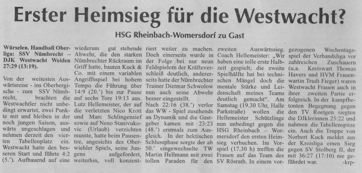 Erster Heimsieg für Westwacht?