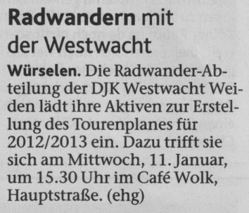 RadWandern mit der Westwacht