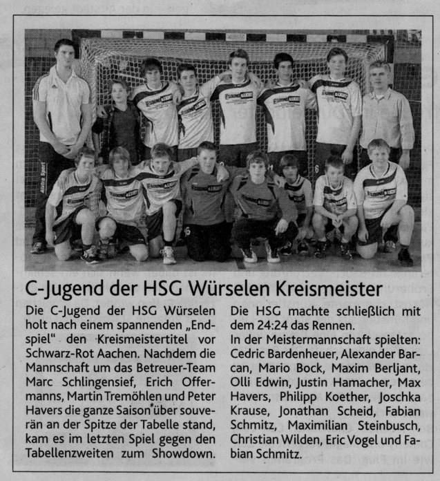 C-Jugend der HSG Würselen ist  Kreismeister