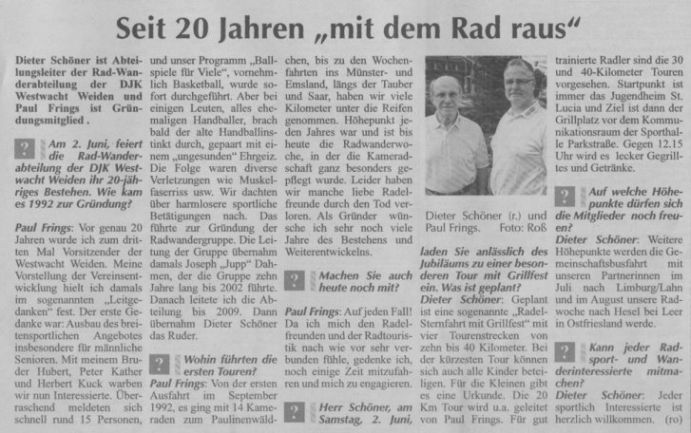 Seit 20 Jahren mit dem Rad raus