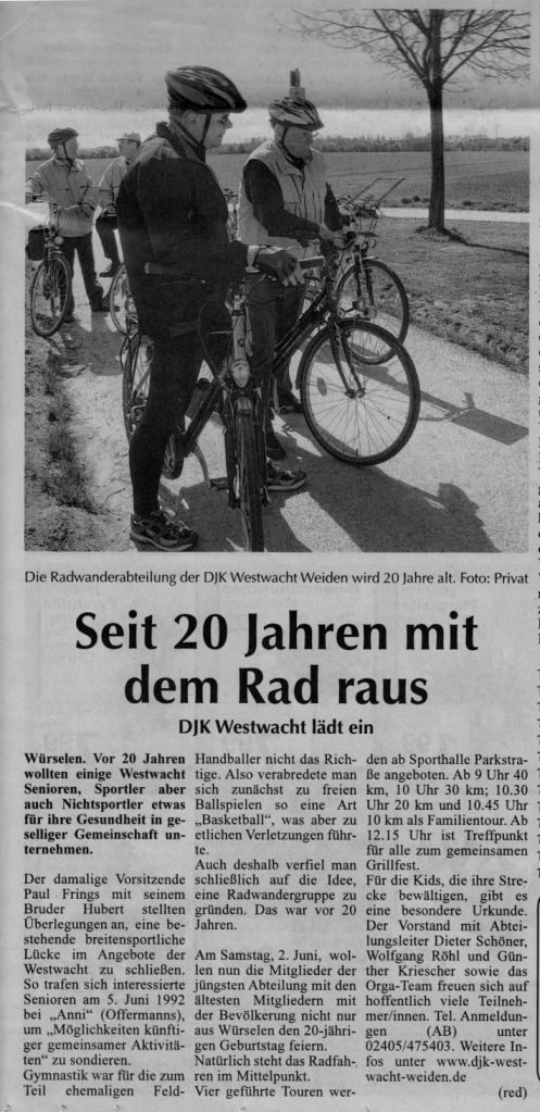 Seit 20 Jahren mit dem Rad raus
