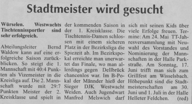 Stadtmeister wird gesucht