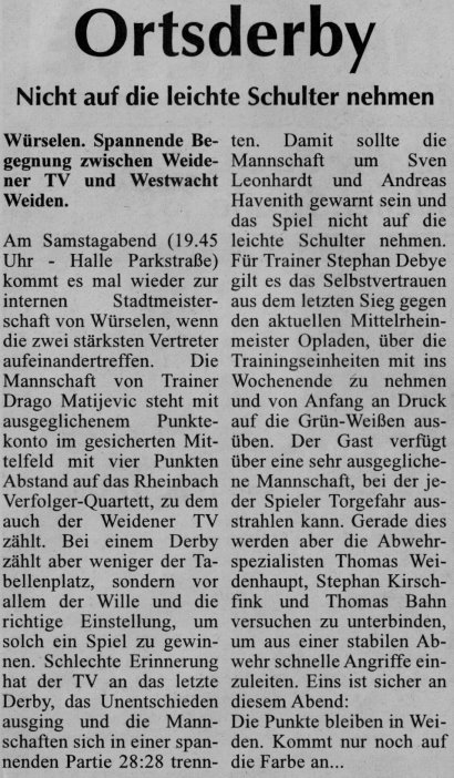 Lokalkampf Westwacht gegen Weidener TV