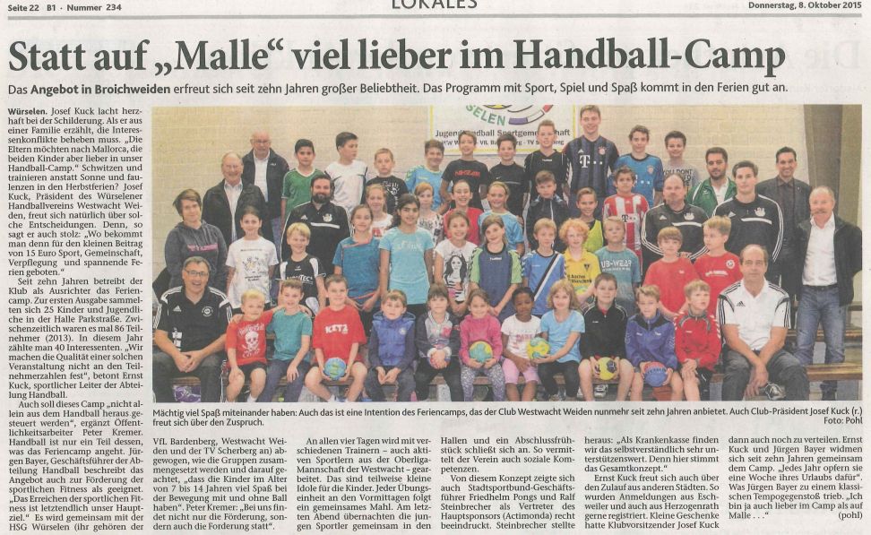 Pressebericht zum Handballcamp 2015 