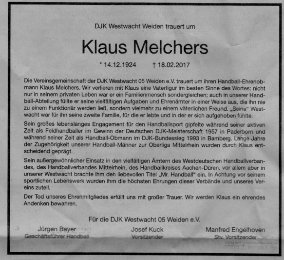 Nachruf auf Klaus Melchers