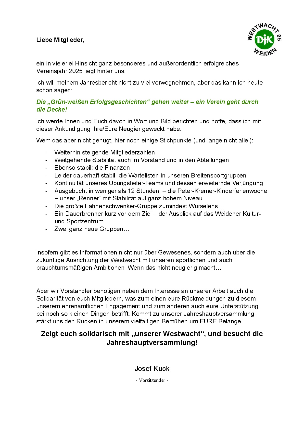 Einladungsbrief JHV 2026
